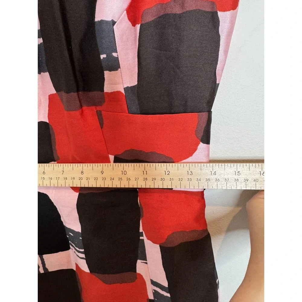 Kate Spade Dress Womens 2‎ Pink Red Black Sleeveless Fit Flare Abstract Silk Bow